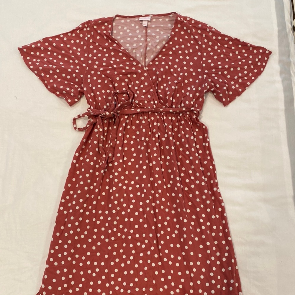 Isabel Maternity dress, pink polka dots size L